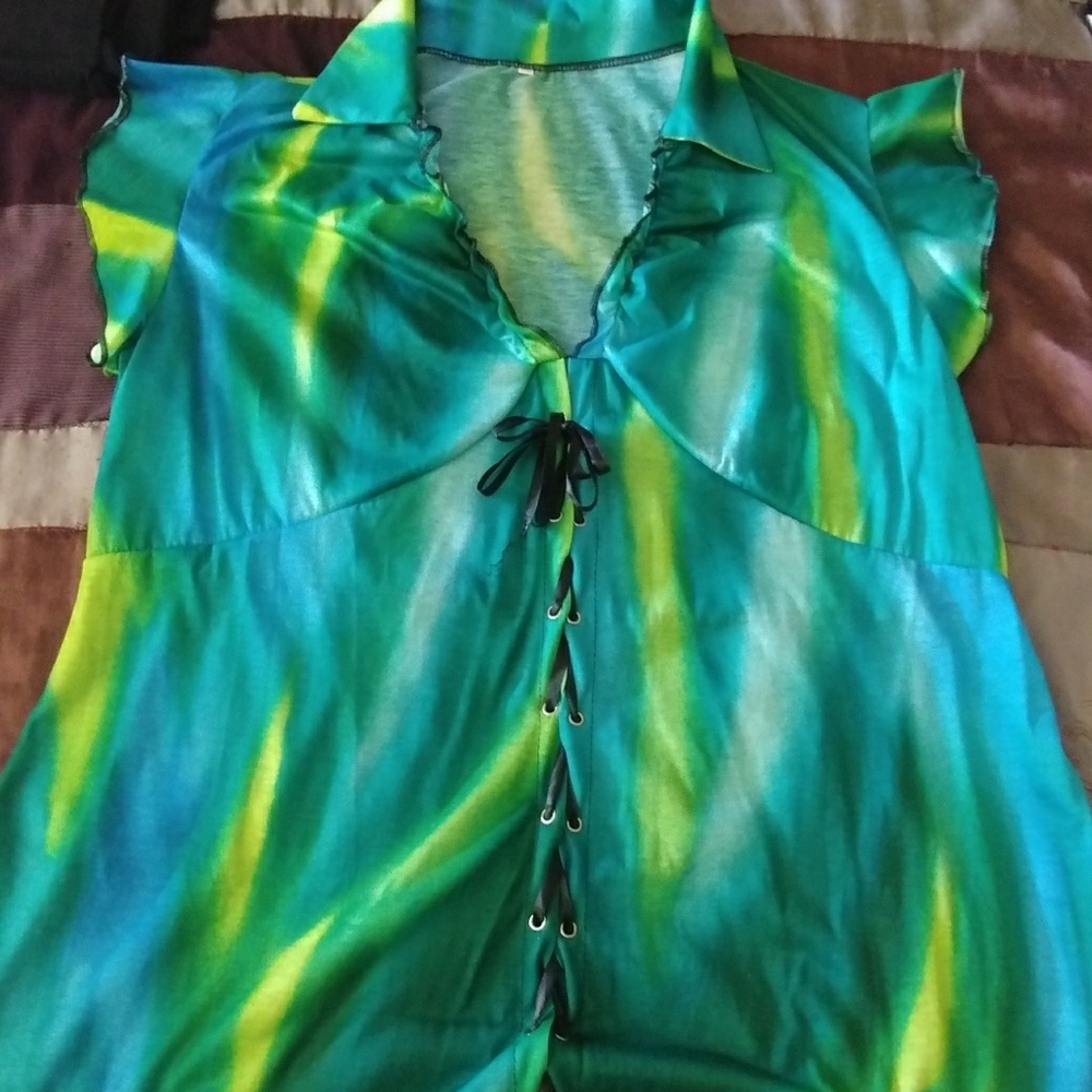 Green Lace Up Blouse